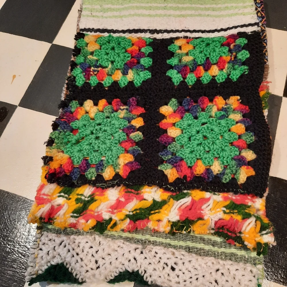 Upcycled blanket patch winter Scarf greens & browns Dont Throw It Out